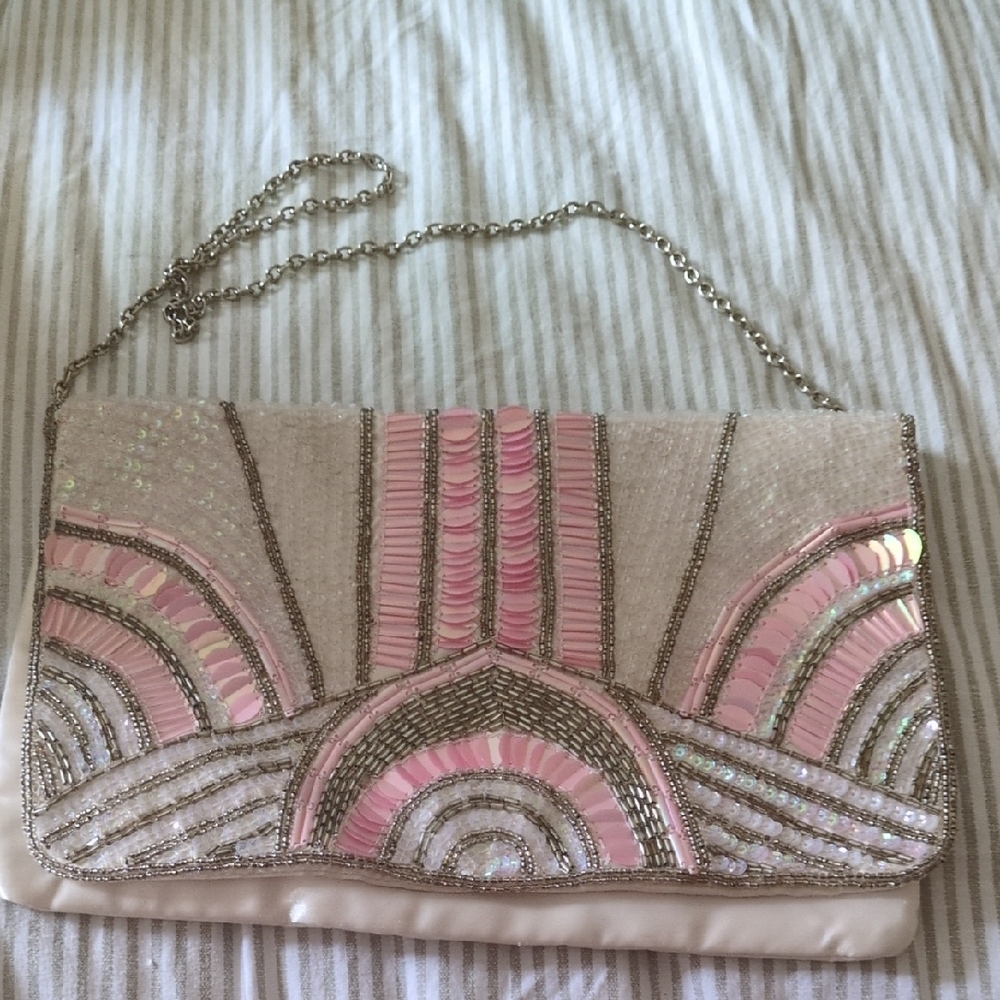 Beaded Pink Art Deco Evening Clutch